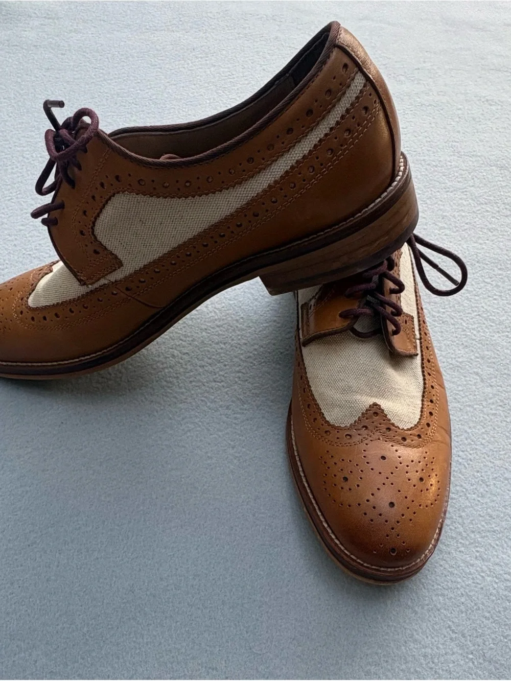 Johnston & Murphy Tan Leather Linen Wingtip Oxfords Men's 8.5M Brogue 20-3312